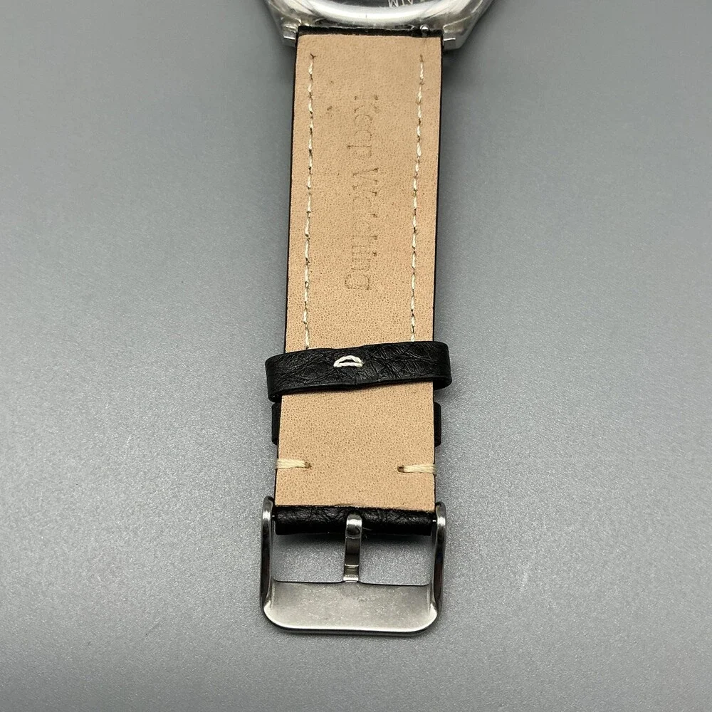 Fossil Mens Watch 42mm Silver Tone Black Leather Small Seconds New Battery